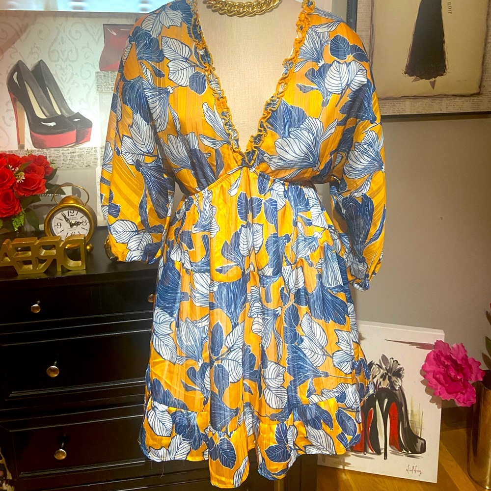Yellow Blue floral dress